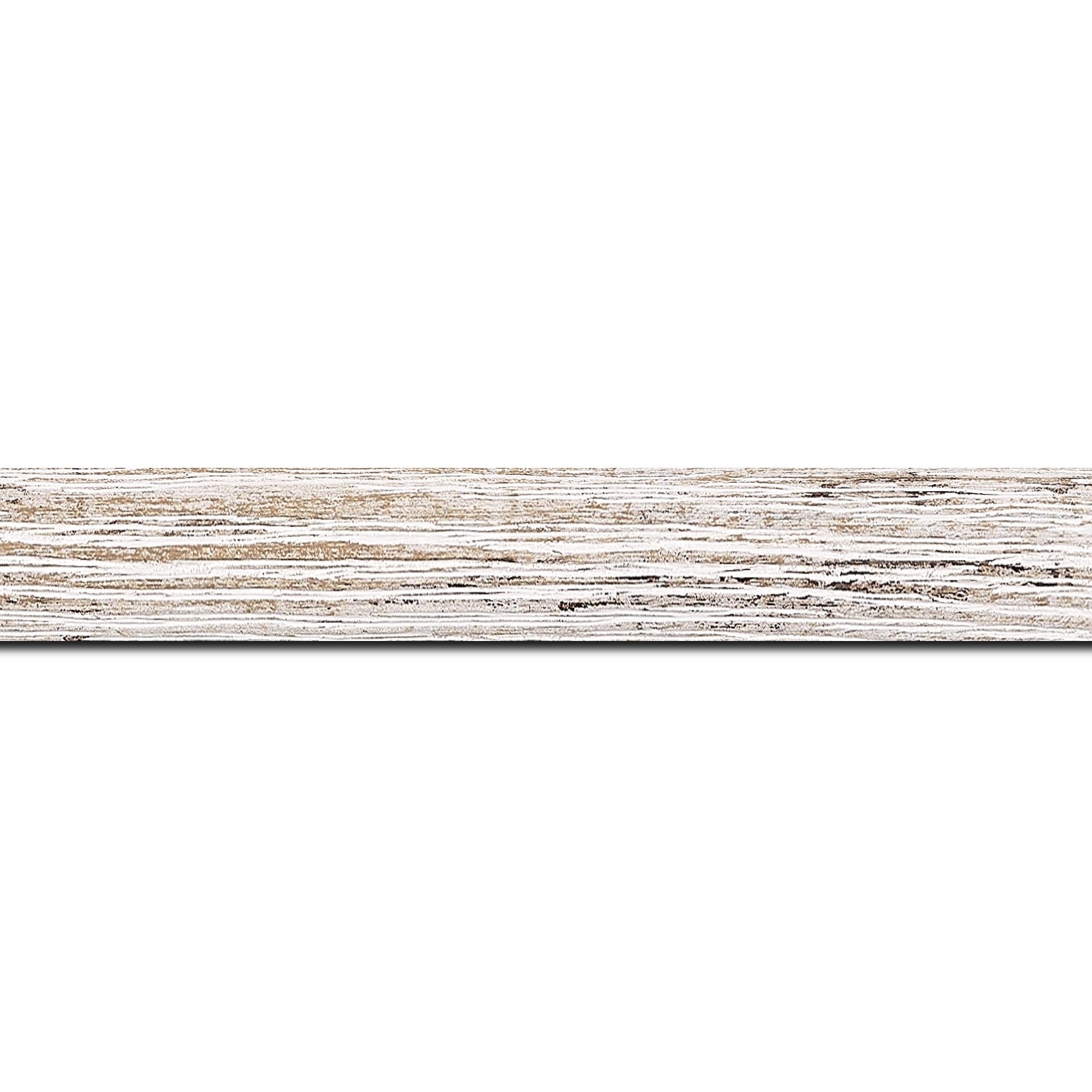 Pack par 12m, bois profil arrondi en pente plongeant largeur 2.4cm couleur blanchie frotté effet nature(longueur baguette pouvant varier entre 2.40m et 3m selon arrivage des bois)