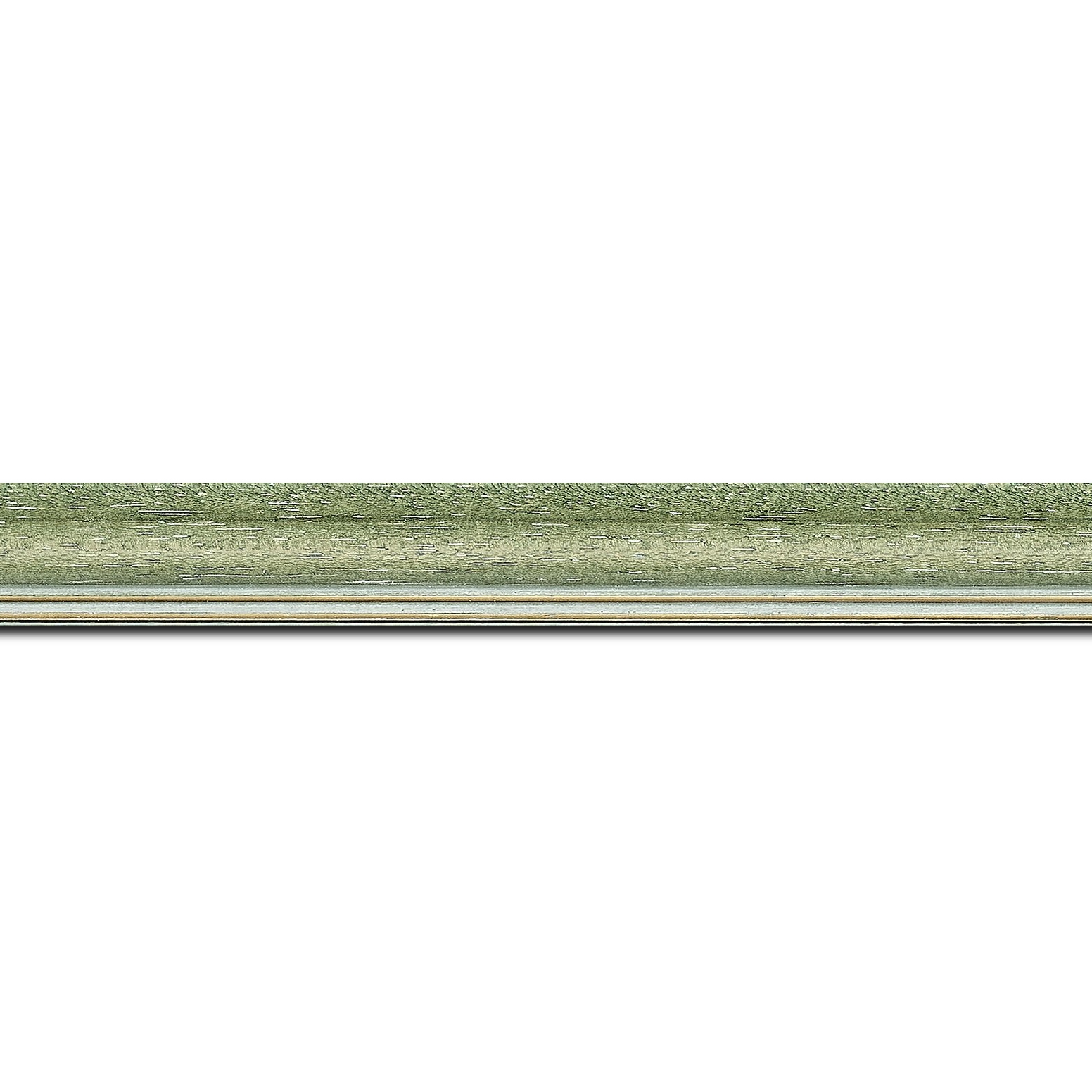 Baguette longueur 1.40m bois profil doucine inversée largeur 2.3cm vert cérusé double filet or