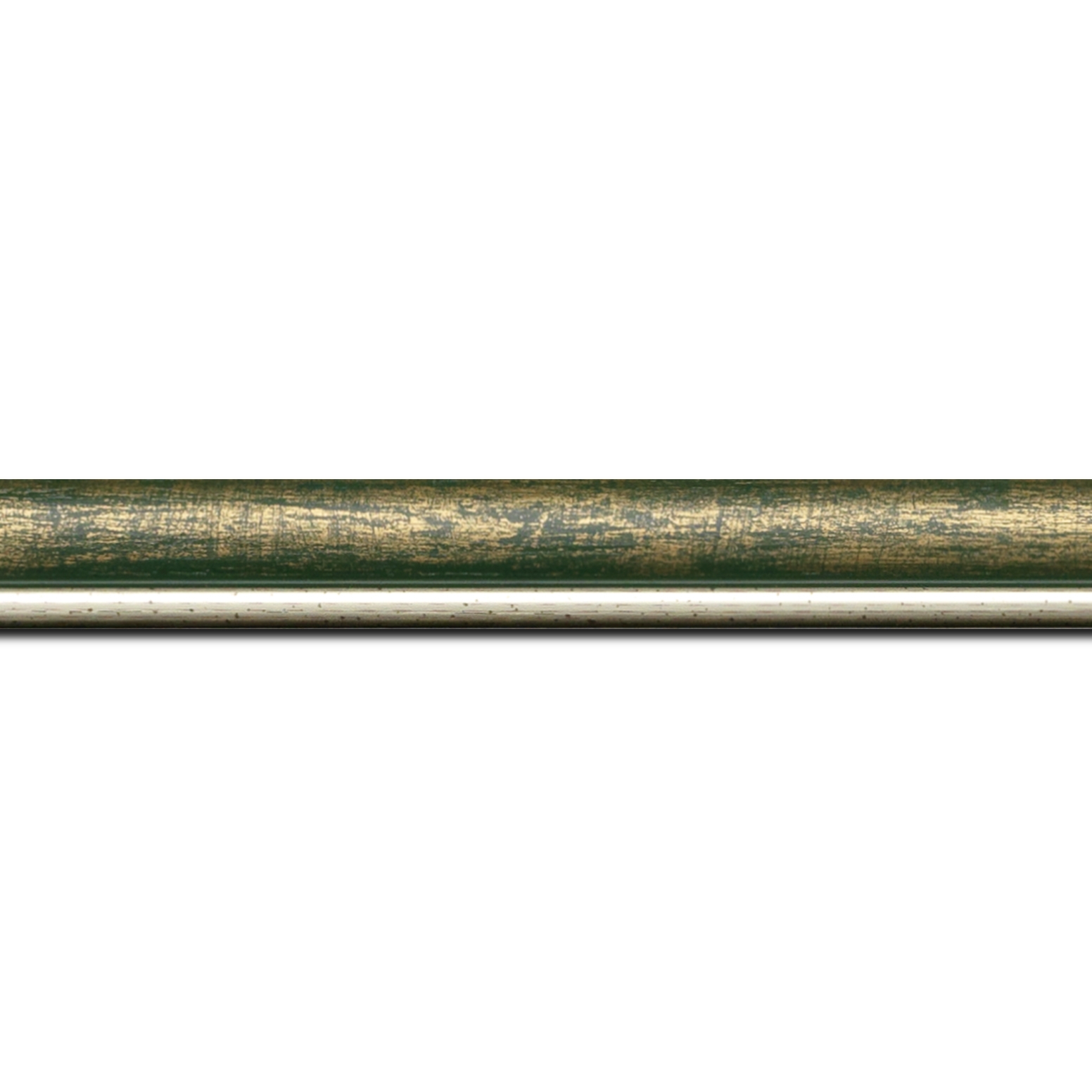 Baguette longueur 1.40m bois profil arrondi largeur 2.1cm  couleur vert fond or filet argent chaud