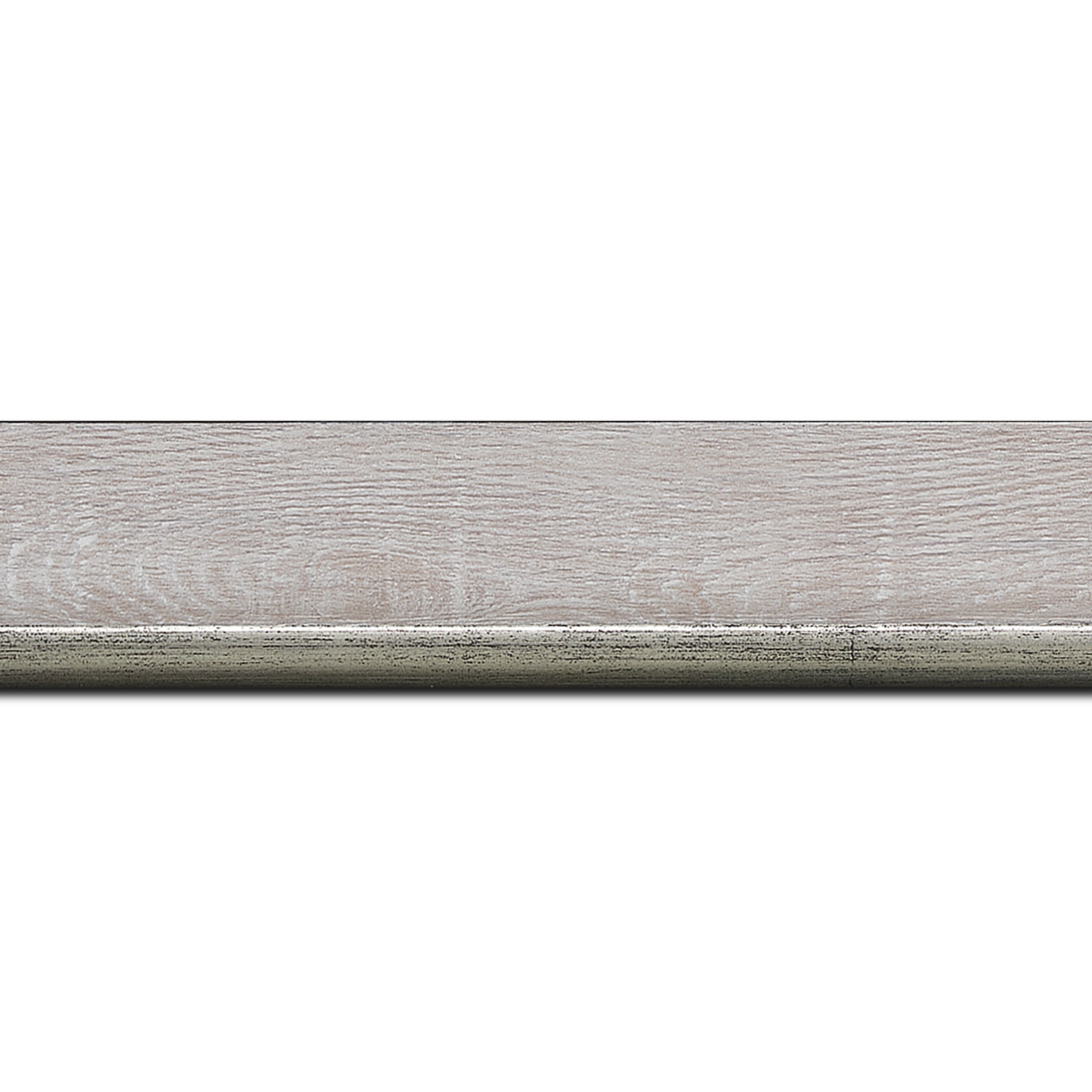 Baguette longueur 1.40m bois profil plat en pente largeur 3.5cm de couleur ton bois veiné teinté gris  filet argent chaud